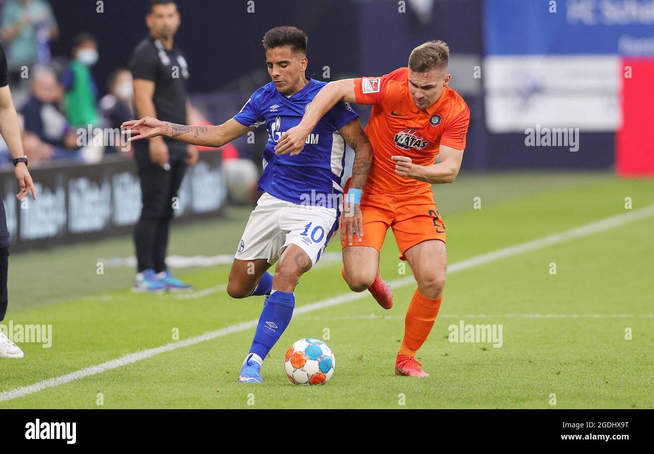 Gelsenkirchen, Germany. 13th Aug, 2021. firo: 13.08.2021, soccer ball, 2nd  Bundesliga, season 2021/2022, FC Schalke 04 - Erzgebirge Aue duels, duel,  S04 Rodrigo Zalazar, Aue Anthony Barylla, Credit: dpa/Alamy Live News Stock  Photo - Alamy