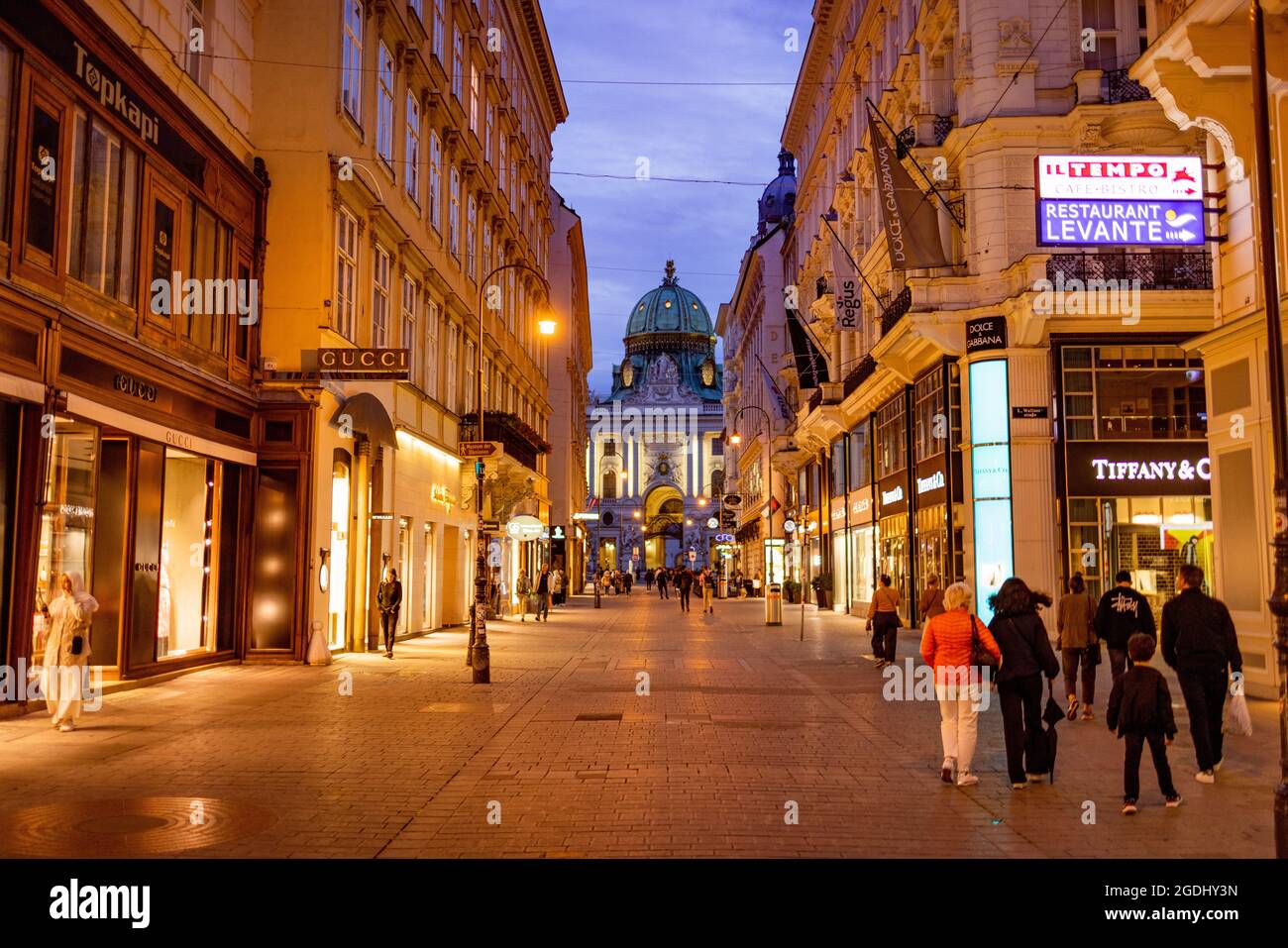 Pedestrian zone in Vienna with a view to the Imperial Palace - VIENNA, AUSTRIA, EUROPE - AUGUST 1, 2021 Stock Photo