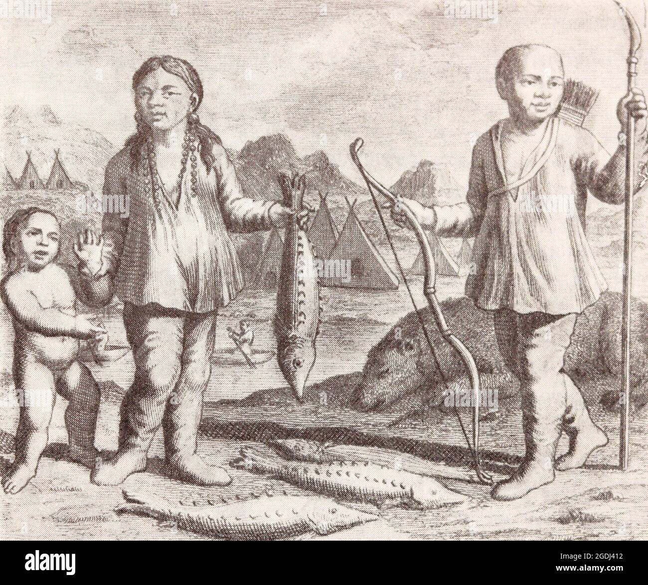 Khanty family. Engraving of 1706 Stock Photo - Alamy