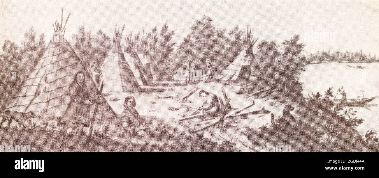 Samoyed yurts. Engraving of 1714. Stock Photo
