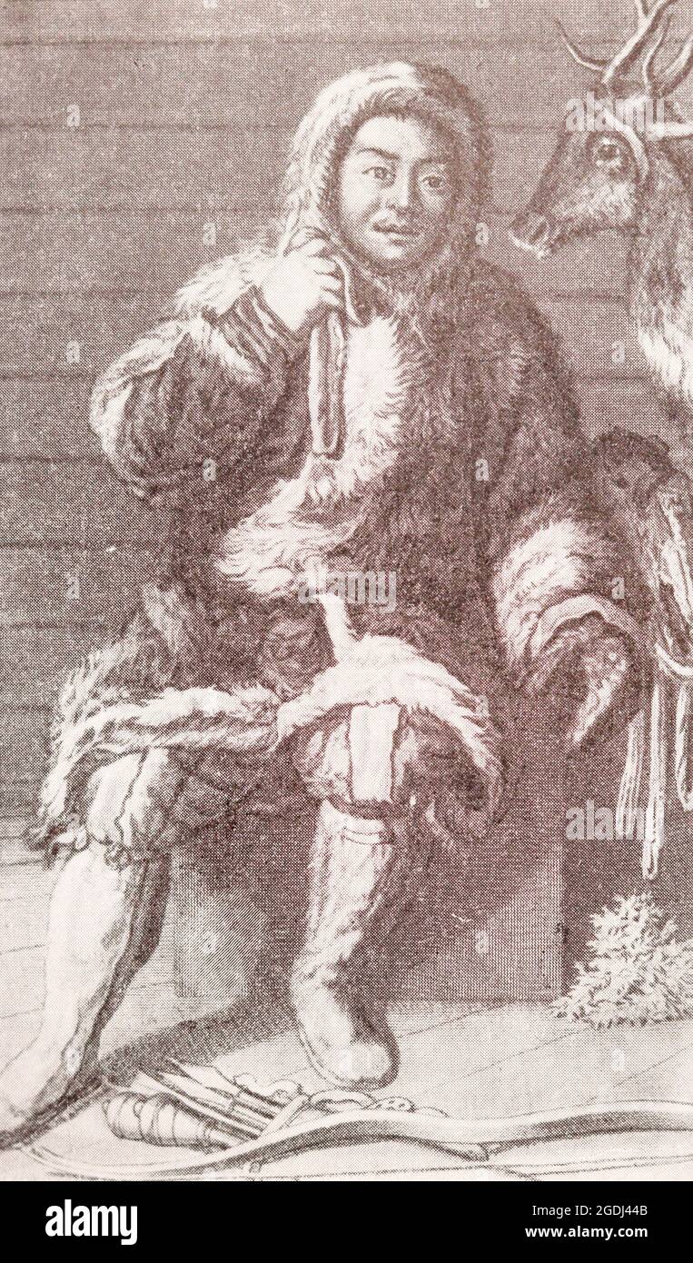 Samoyed. Engraving of 1714. Stock Photo