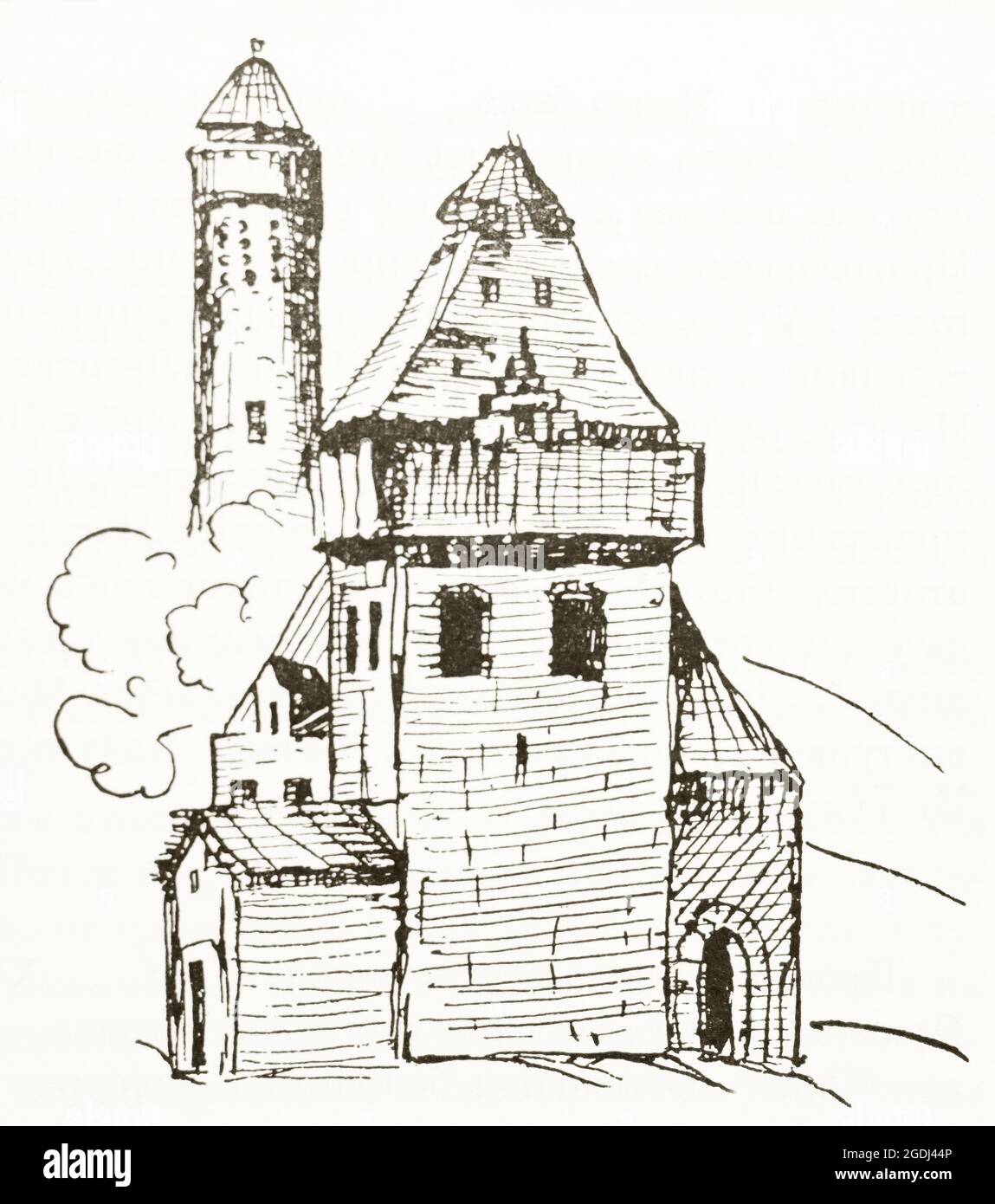 The castle of the Georgian feudal lord. Drawing of the 17th century. Stock Photo