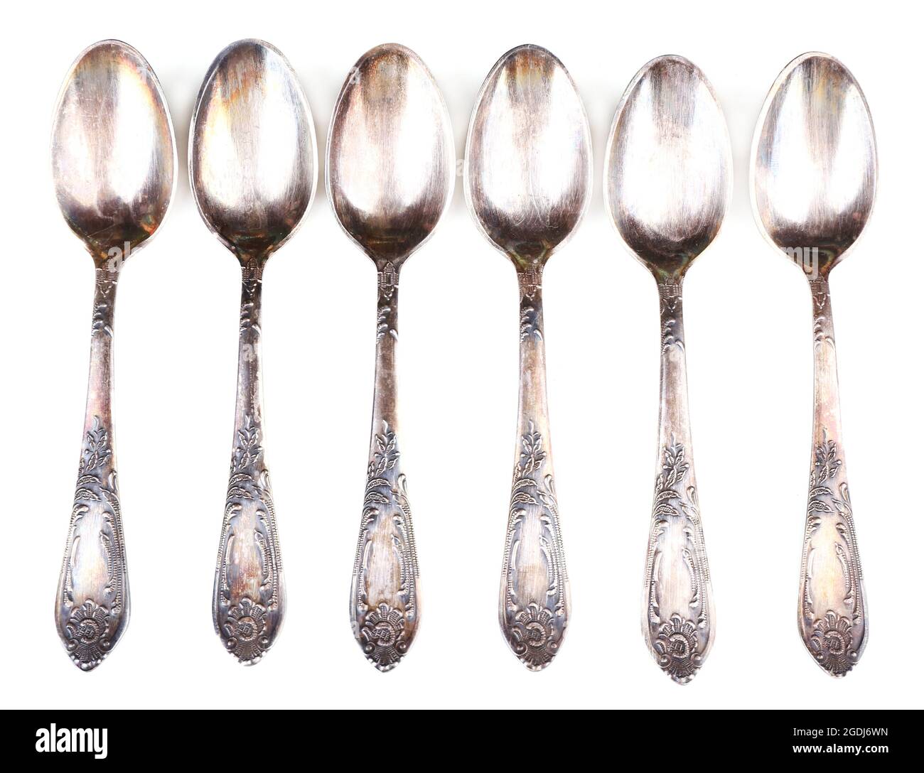 Old vintage spoons, isolated on white Stock Photo Alamy