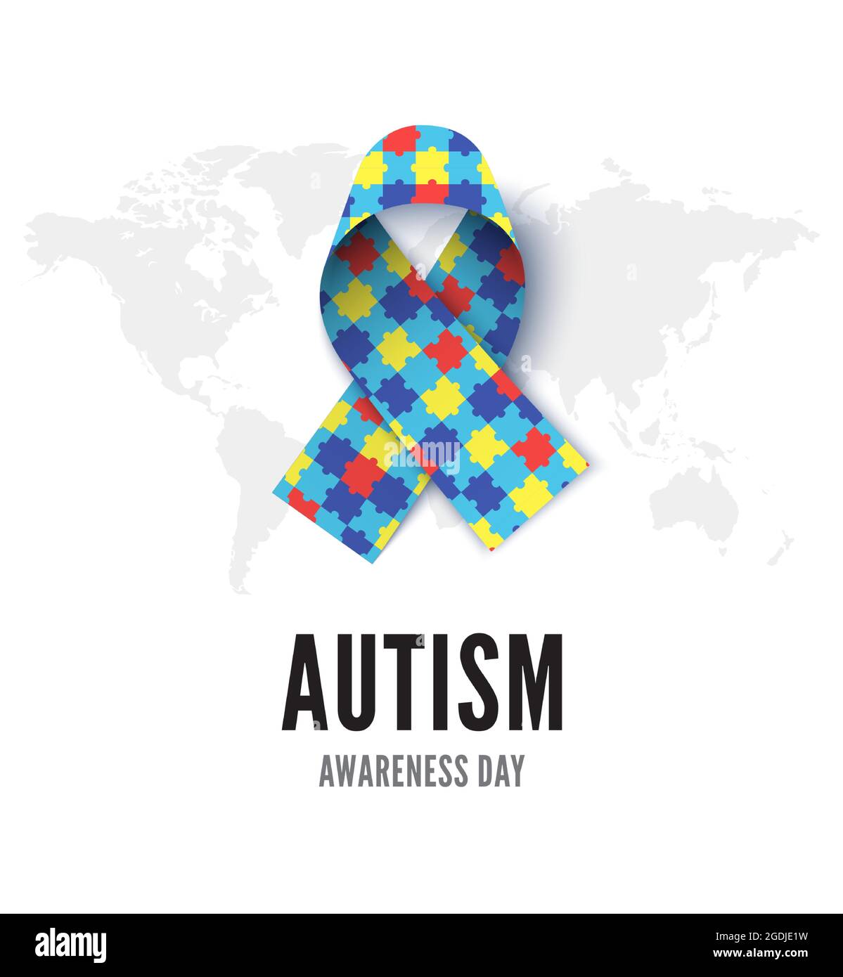 Autism awareness day ribbon realistic vector illustration isolated on white background. World autism month concept Stock Vector