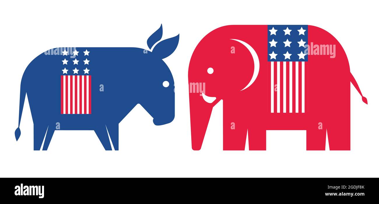 Vector vintage banner with simbols of democratic and republican parties in USA. Vector illustration of donkey and elephant. Stock Vector