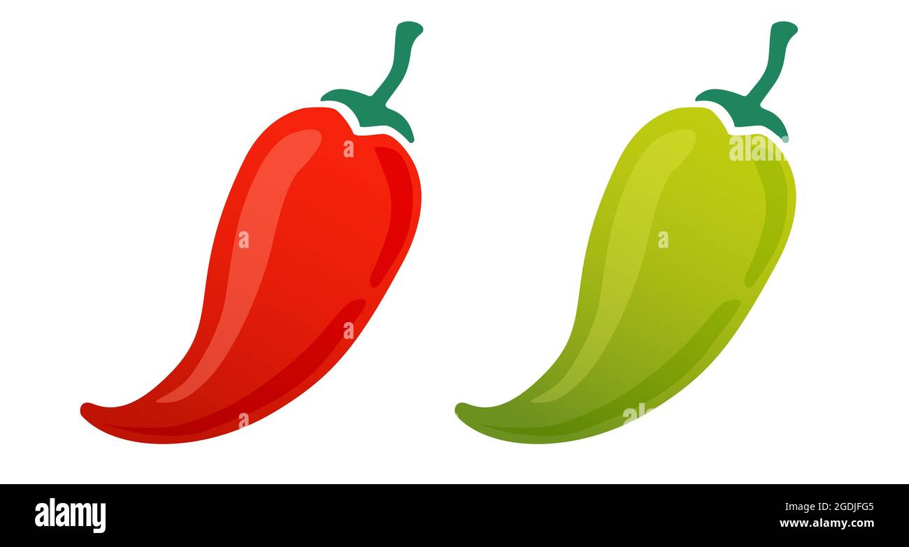 Vector set icons of hot jalapeno and chilli. Vector illustration of chili pepper. Red and green spicy peppers. Stock Vector