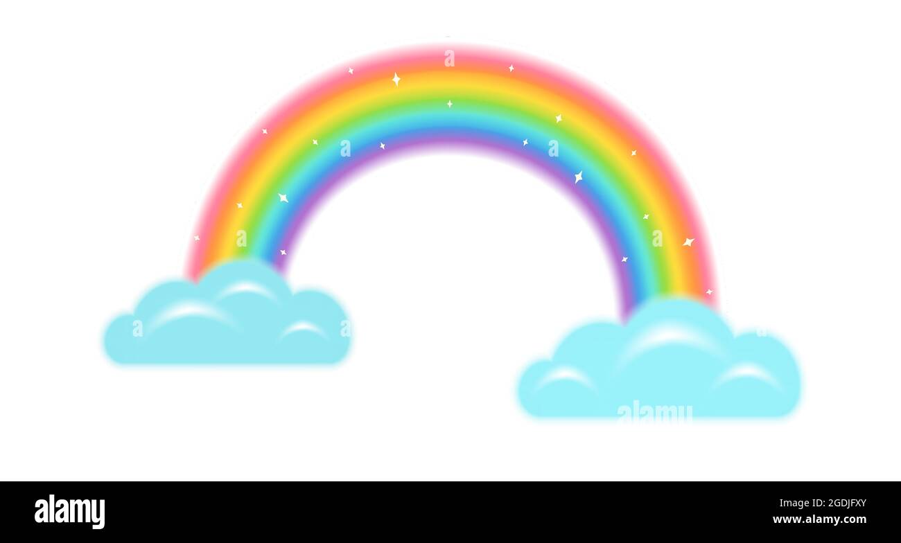 Vector illustration of a rainbow with clouds in kawaii style. Vector clouds with rainbow on isolated background. Stock Vector