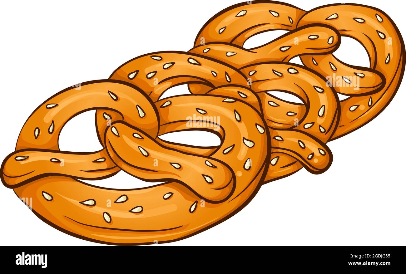 Three Pretzels with Sesame Stock Vector