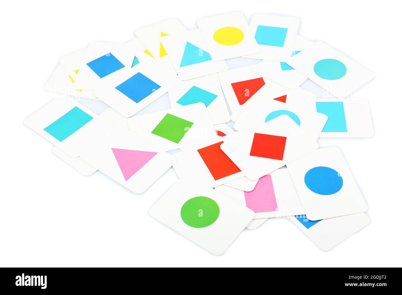 Educational cards with color geometric shapes, isolated on white Stock