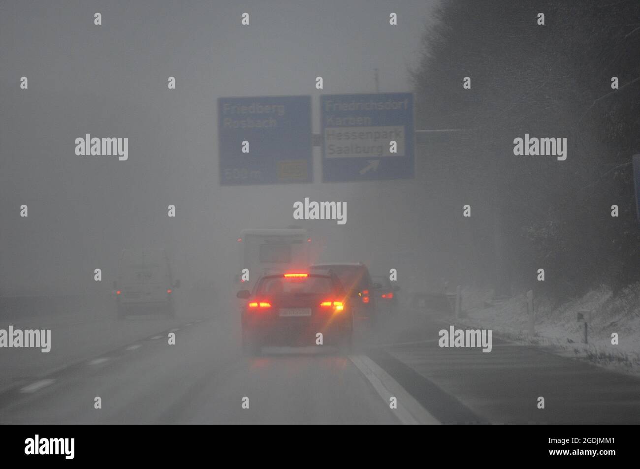 poor visibility on the motorway, rear fog light, Germany Stock Photo