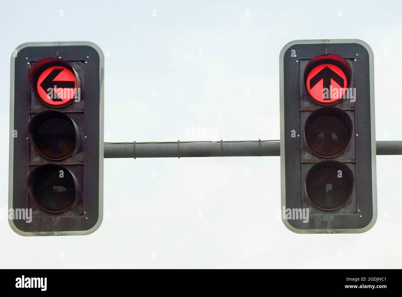 two red traffic lights, Germany Stock Photo