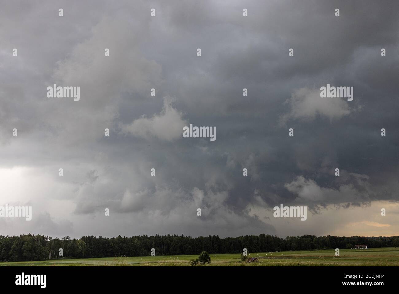 approaching thunderstorm with hale and storm, Germany, Bavaria, Wasserburg Stock Photo