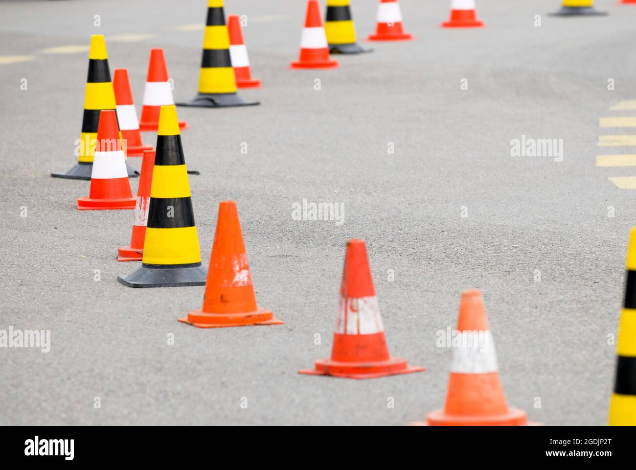 traffic cones in a curve, safe driving training, Germany Stock Photo