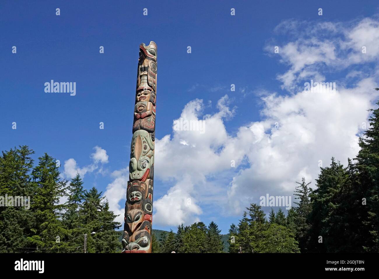 Sitka, Alaska. Totem poles at the Indian owned and operated Totem Heritage Center in Sitka. Stock Photo