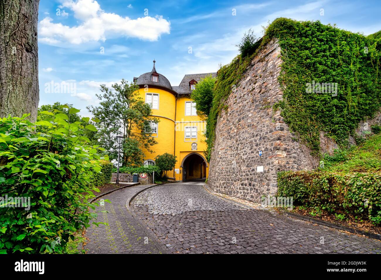 Access road to the castle in Montabaur, Germany. Training and conference center in Montabuar, Westerwald. Stock Photo