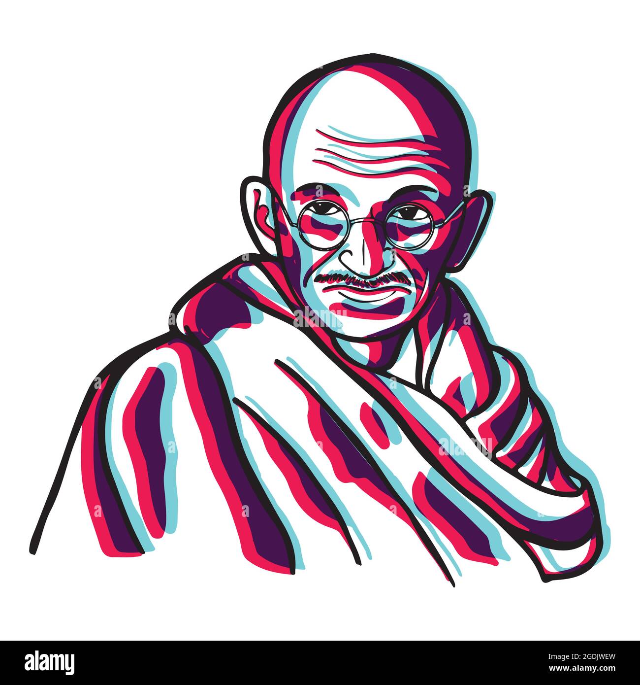 face vector Mahatma Gandhi with glitch effect illustration Stock Vector