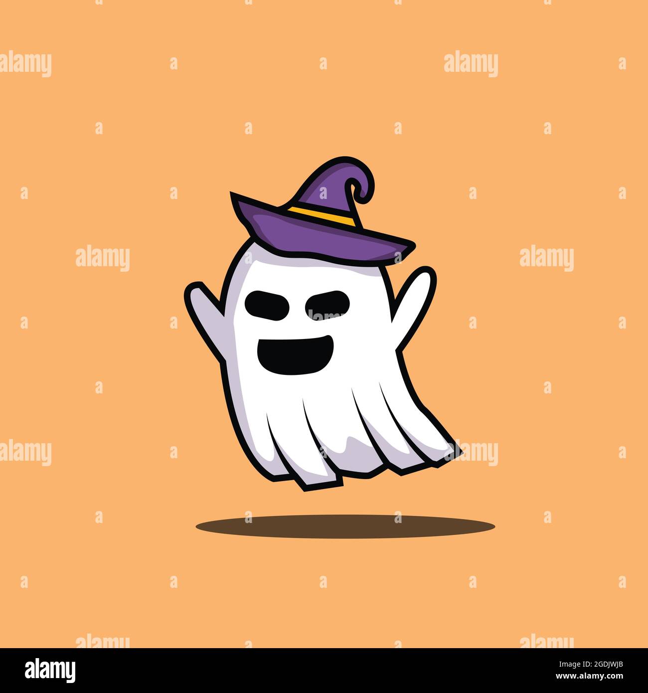 ghost with witch hat illustration vector image, ghost isolated design Stock Vector