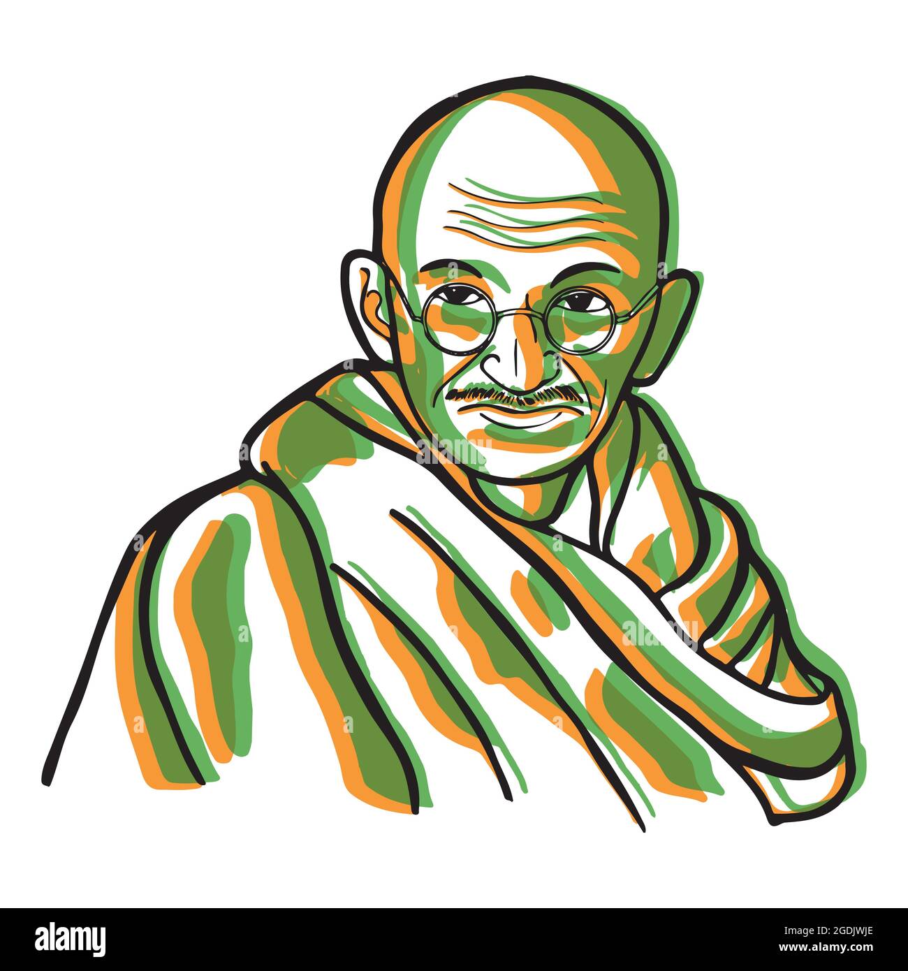 face vector Mahatma Gandhi illustration with glitch effect color of Indian flag Stock Vector