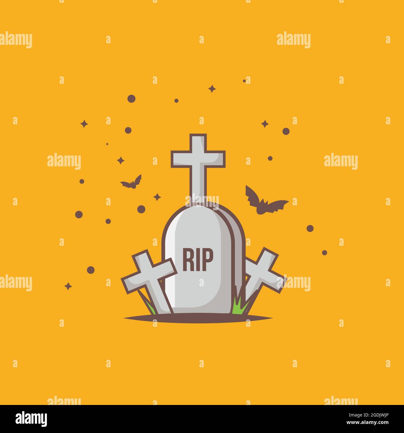 tombstone with cross and bat illustration vector image Stock Vector