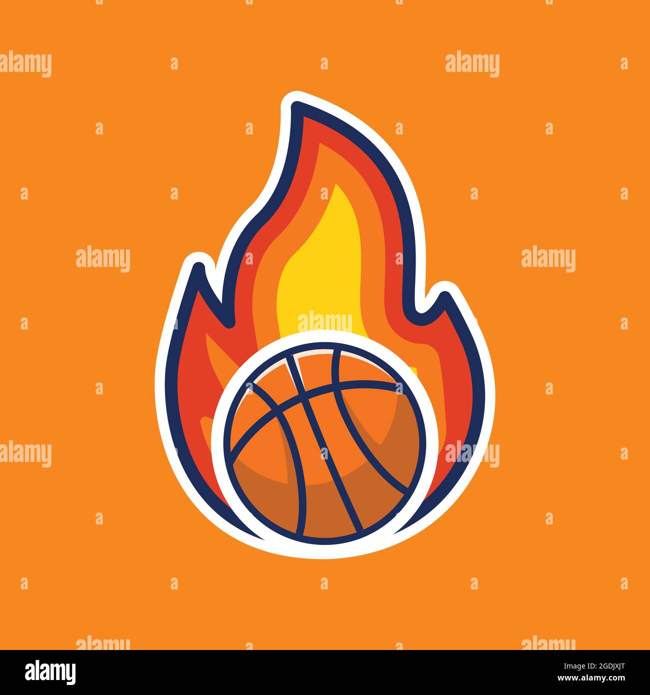 basketball covered in fire illustration, basketball icon, basketball sport logo Stock Vector