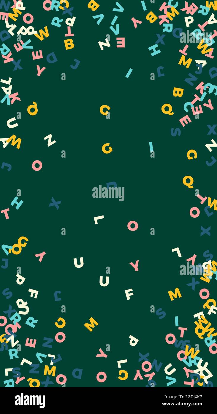 Falling letters of English language. Pastel flying words of Latin