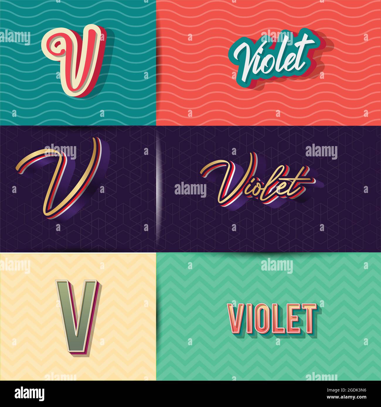 name violet in various Retro graphic design elements, set of vector Retro Typography graphic design illustration Stock Vector
