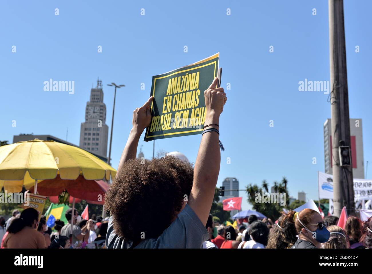 July 24, 2021: Brazilian protesters have marched through the heart of Rio de Janeiro to tell far-right president, Jair Bolsonaro, they want him out. Stock Photo