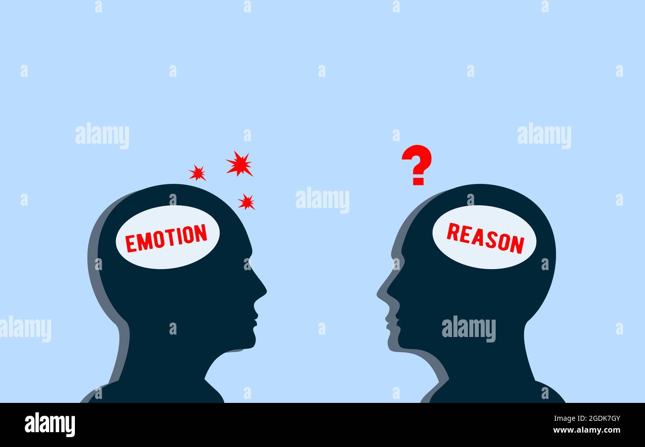 Emotion Reason Brain Concept. Reasonable and emotional Minds Conceptual Idea. Two Human Head Silhouette face To Face Stock Photo