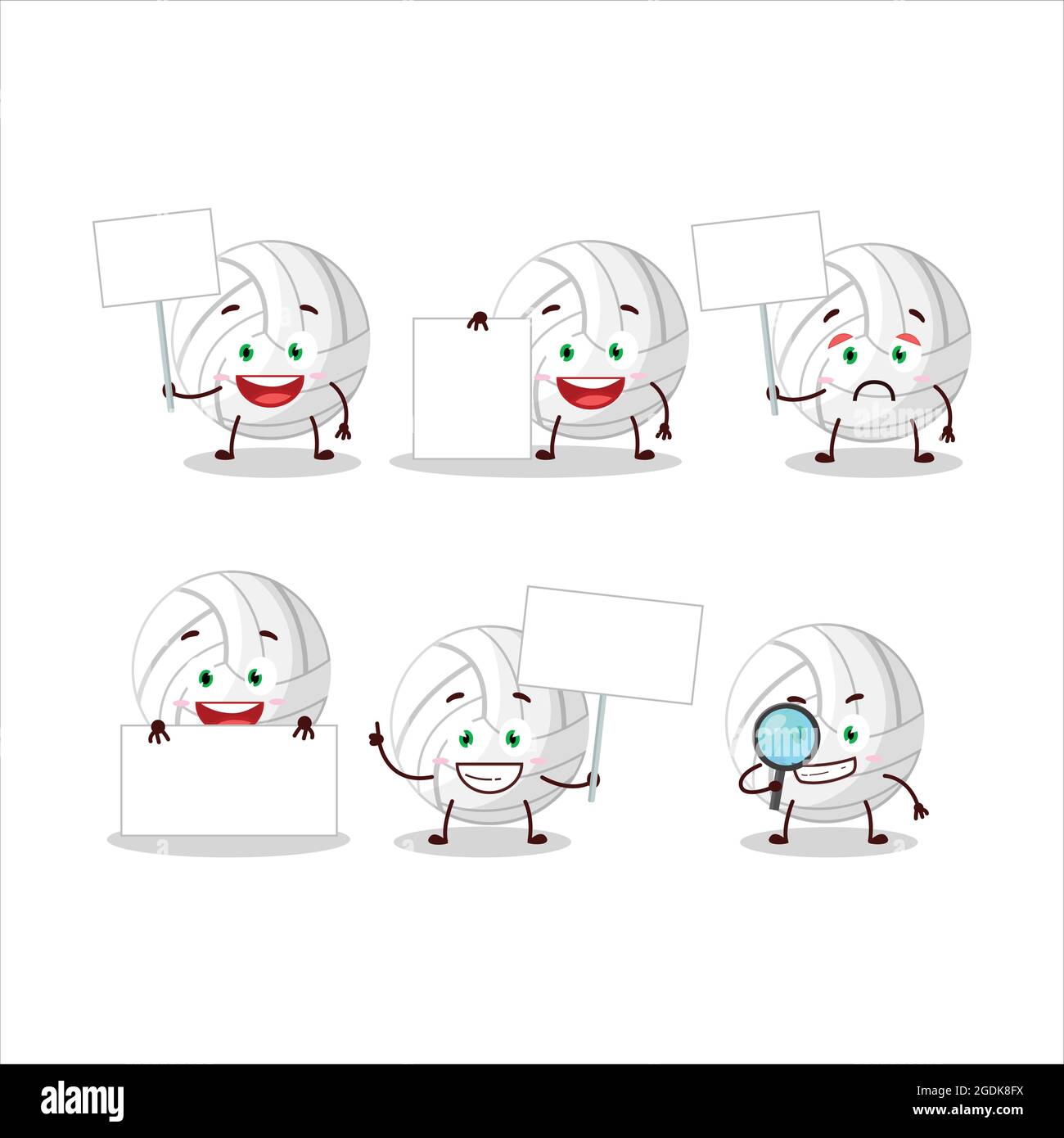 White volleyball cartoon character bring information board. Vector