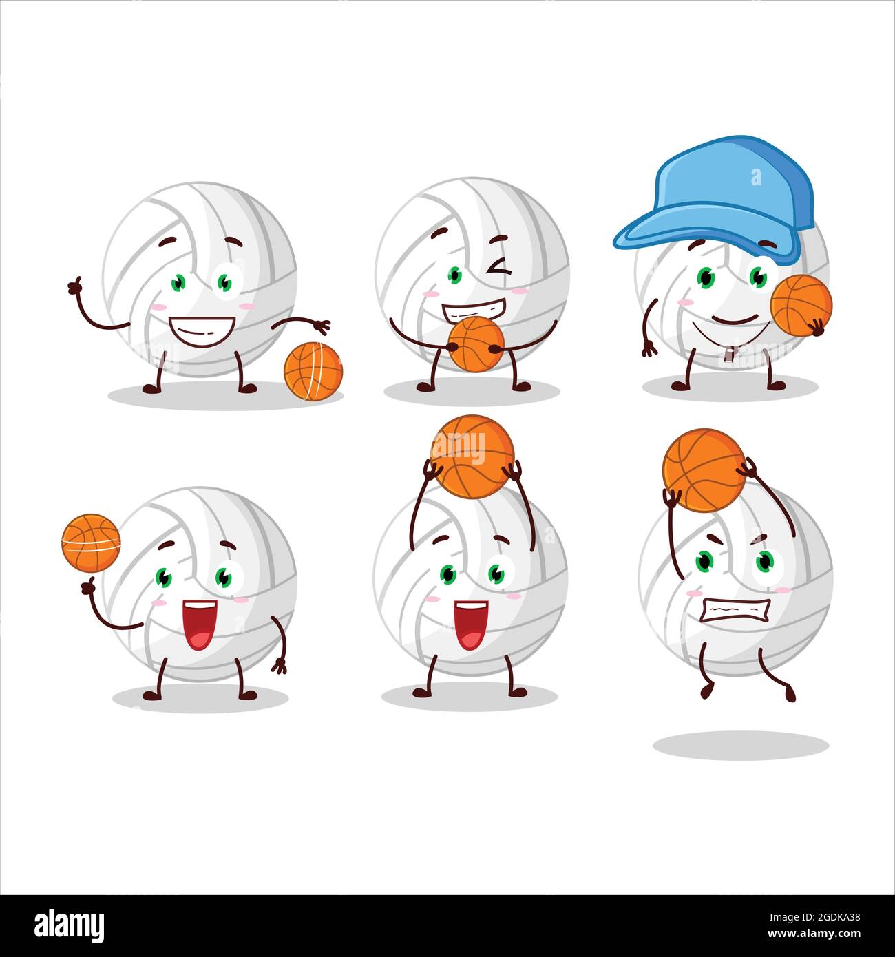 Talented white volleyball cartoon character as a basketball athlete