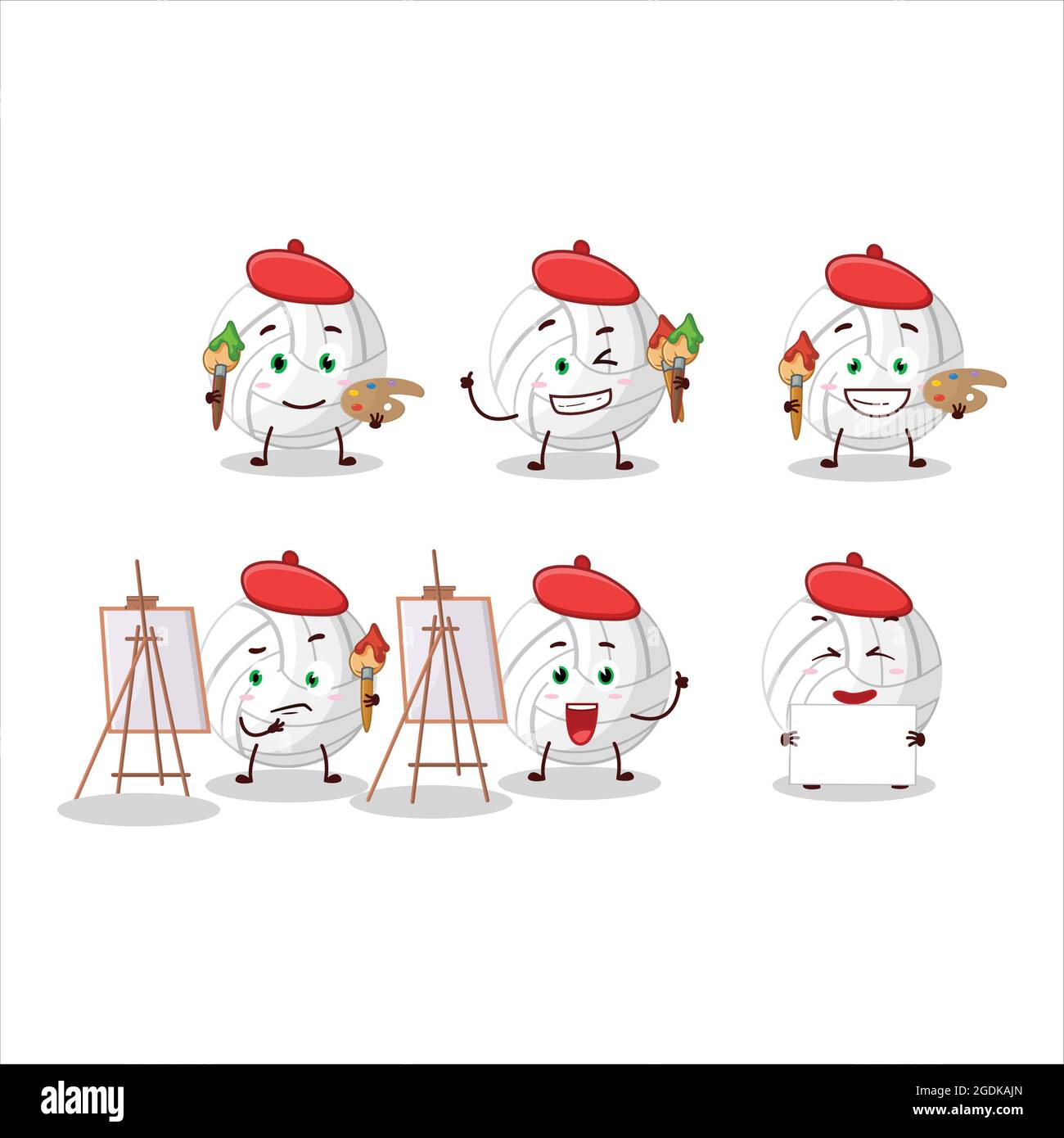 Artistic Artist of white volleyball cartoon character painting with a