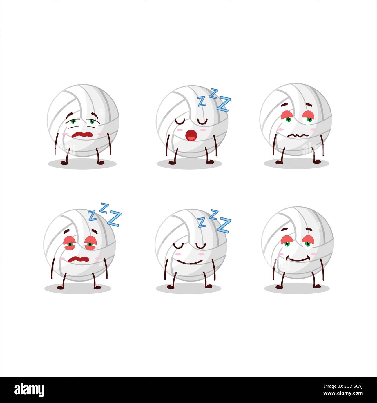 Cartoon character of white volleyball with sleepy expression. Vector