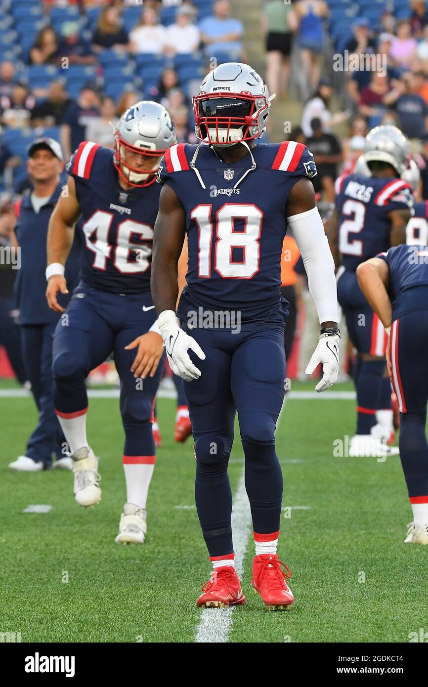 Thursday, August 12, 2021: New England Patriots wide receiver Matthew Slater  (18) warms up before the NFL preseason game between the Washington Football  Team and the New England Patriots held at Gillette