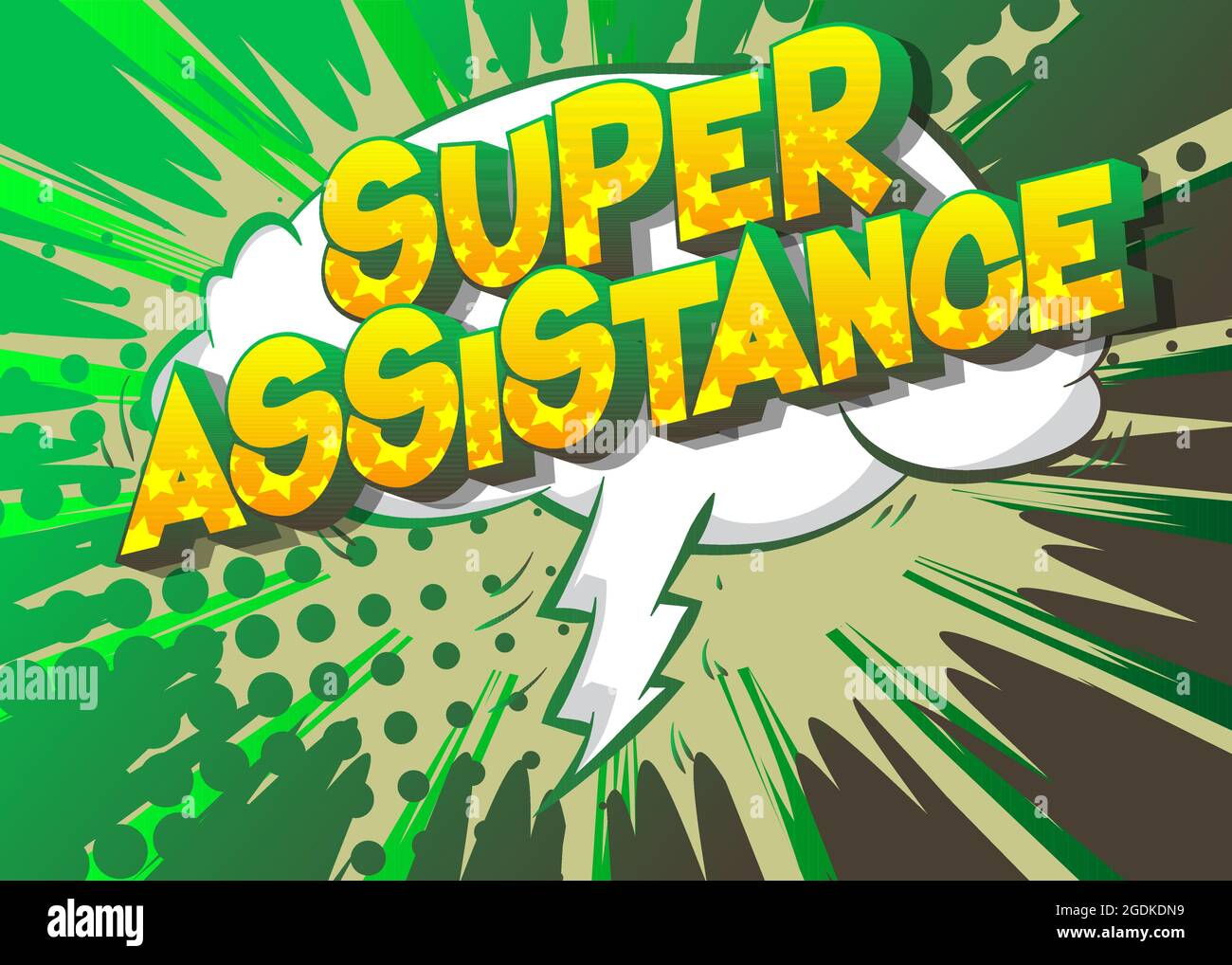 Super Assistance - Comic book, cartoon words, with text effect. Speech bubble. Comics background. Stock Vector