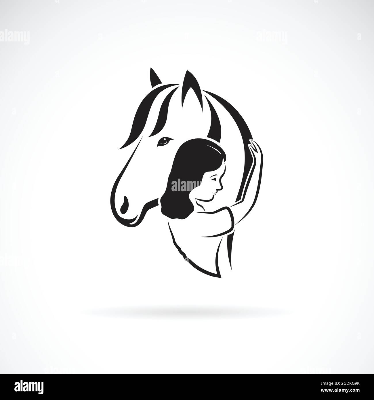 Vector silhouette of the horse and girl on white background. Expression of love and relationship., Easy editable layered vector illustration. Stock Vector