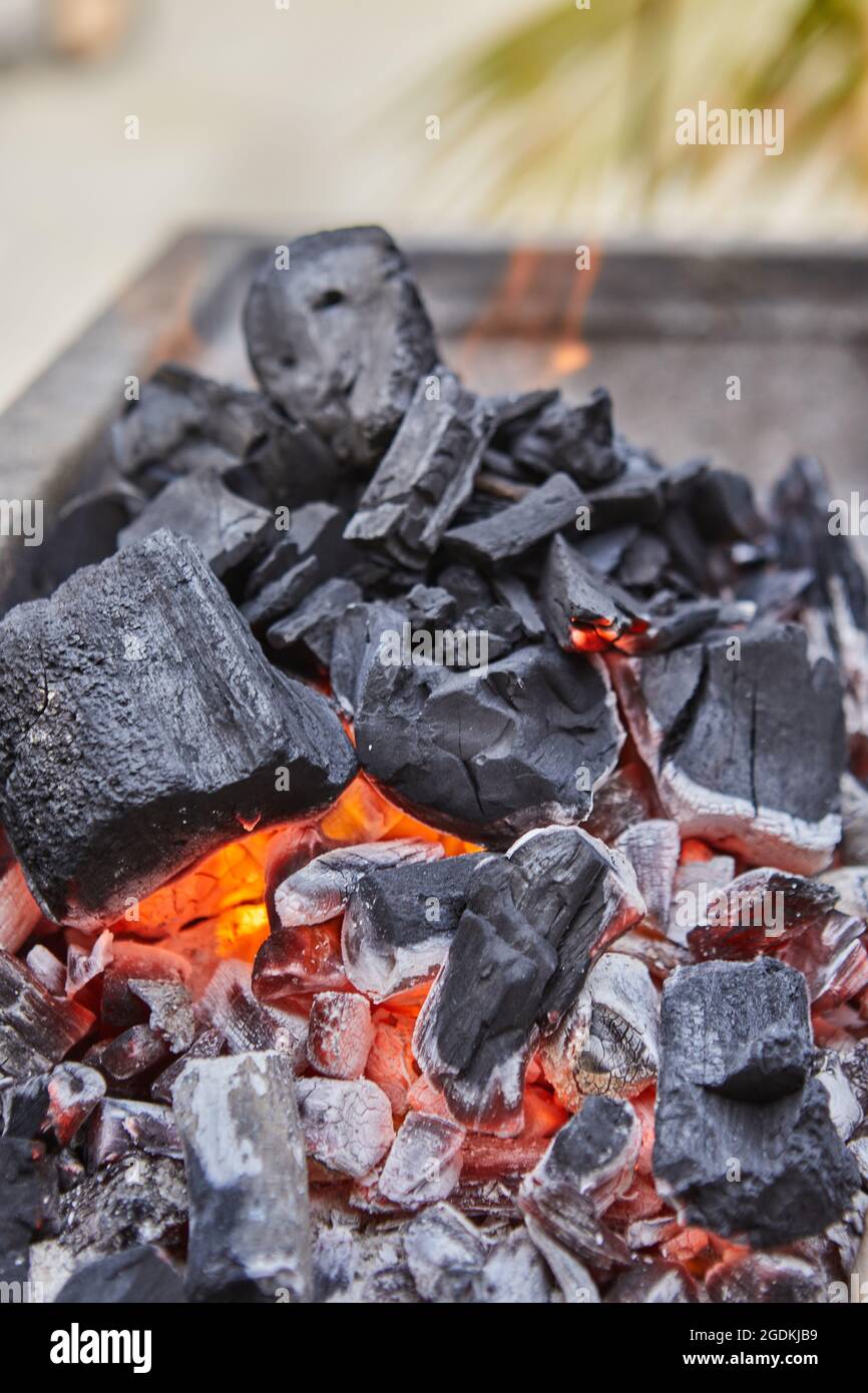 Lighting coals in the barbecue grill. BBQ party Stock Photo Alamy