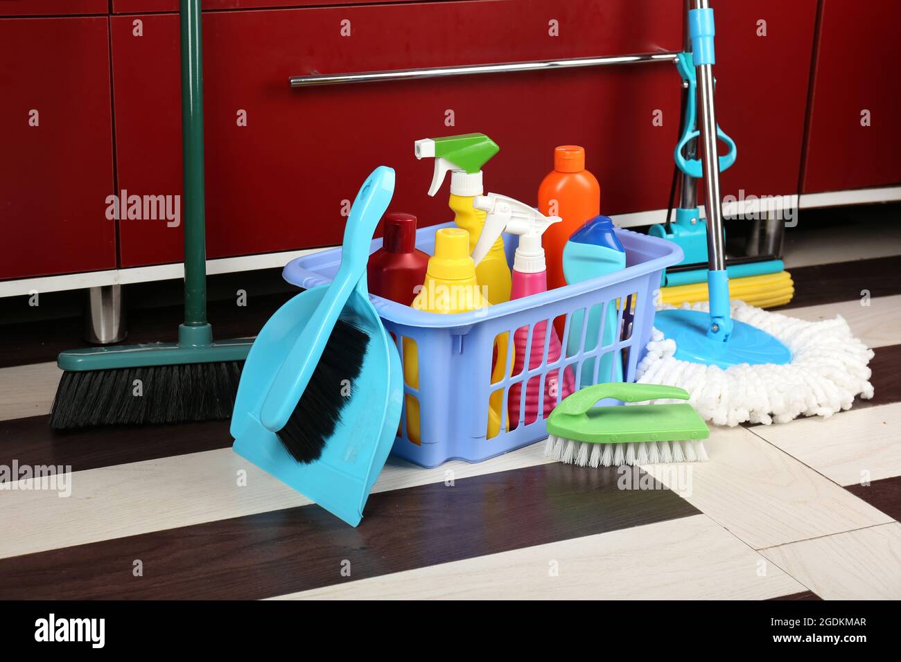 Different tools for cleaning in kitchen Stock Photo Alamy