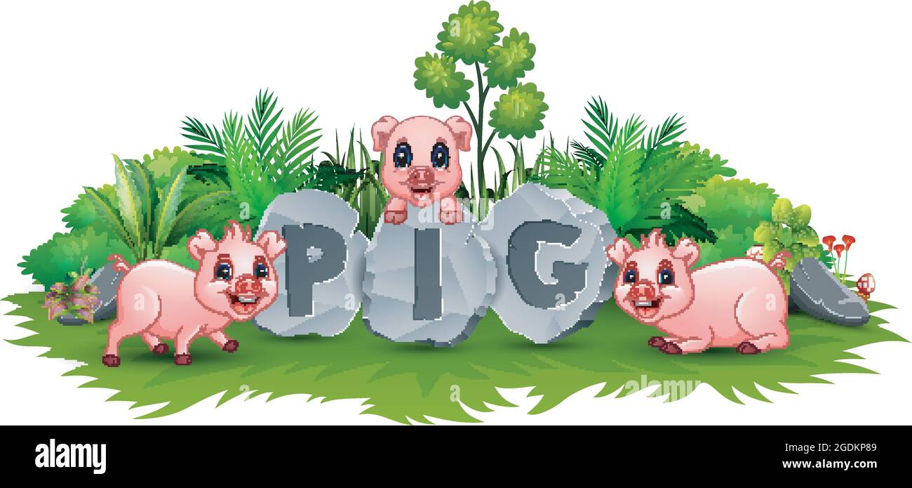 Three little pig playing at garden Stock Vector