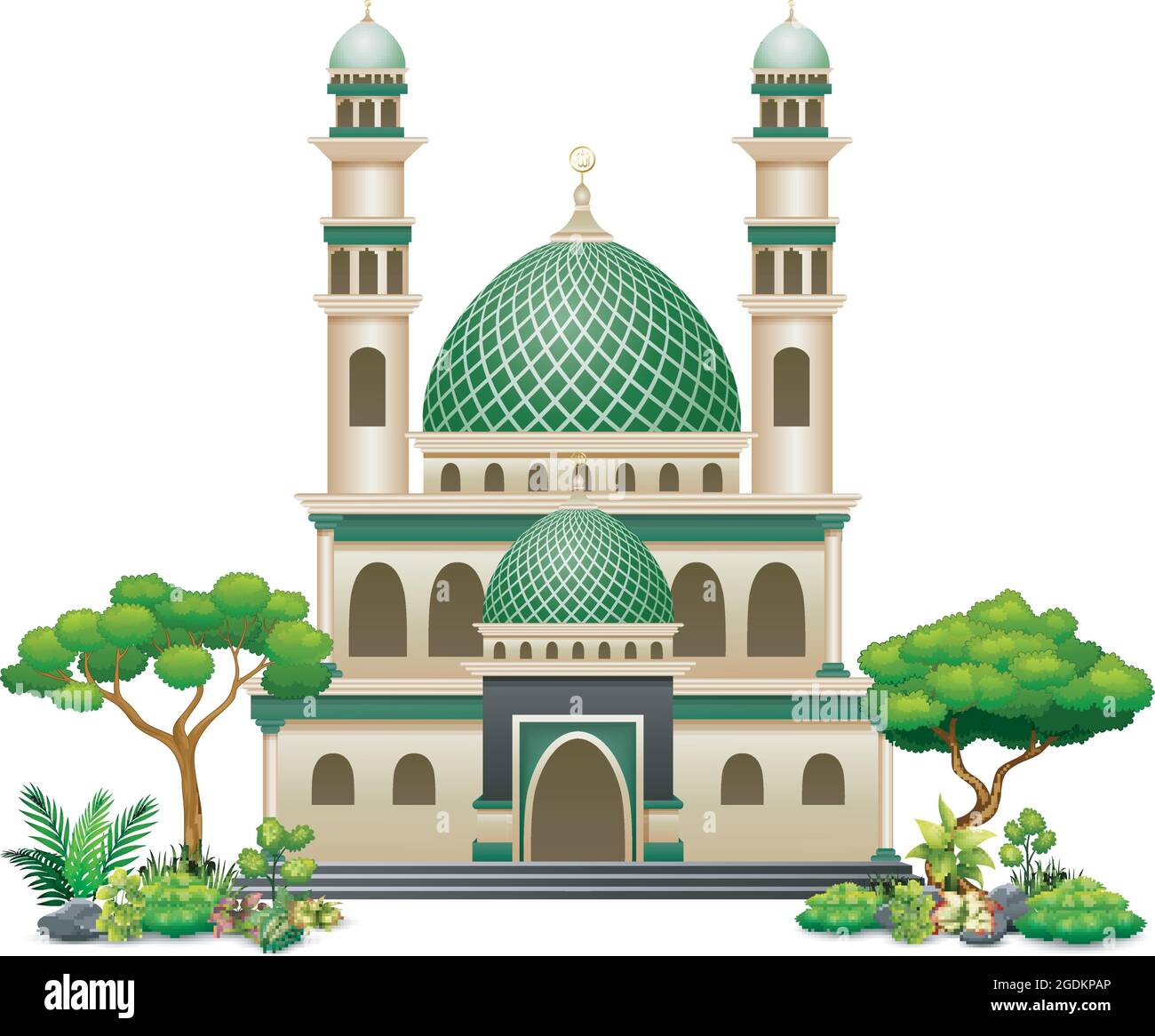 Islamic mosque building with green plant Stock Vector