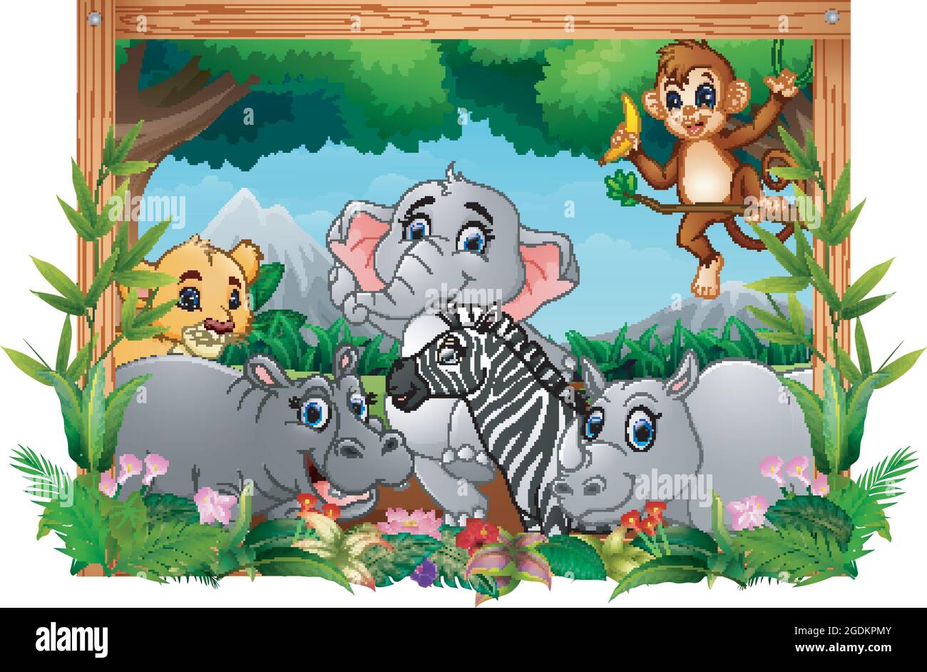 Illustration of happy animals in square frame Stock Vector Image & Art ...