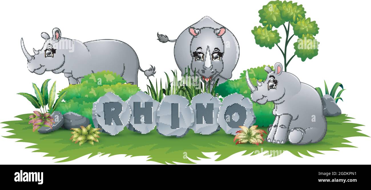 Three rhino playing at garden Stock Vector