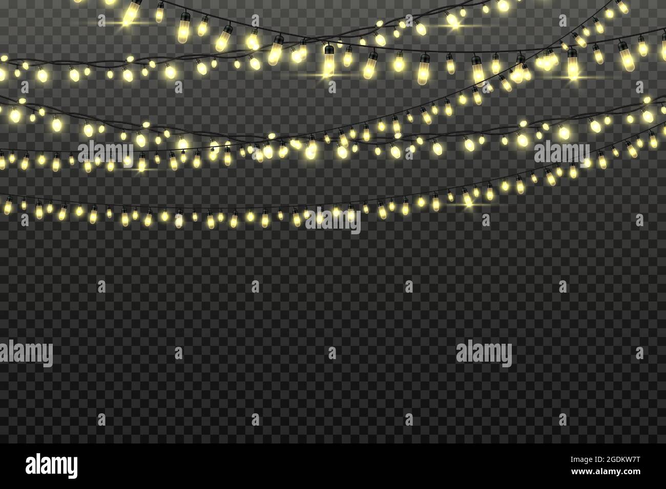 Christmas light garlands with bulbs on string for party background ...