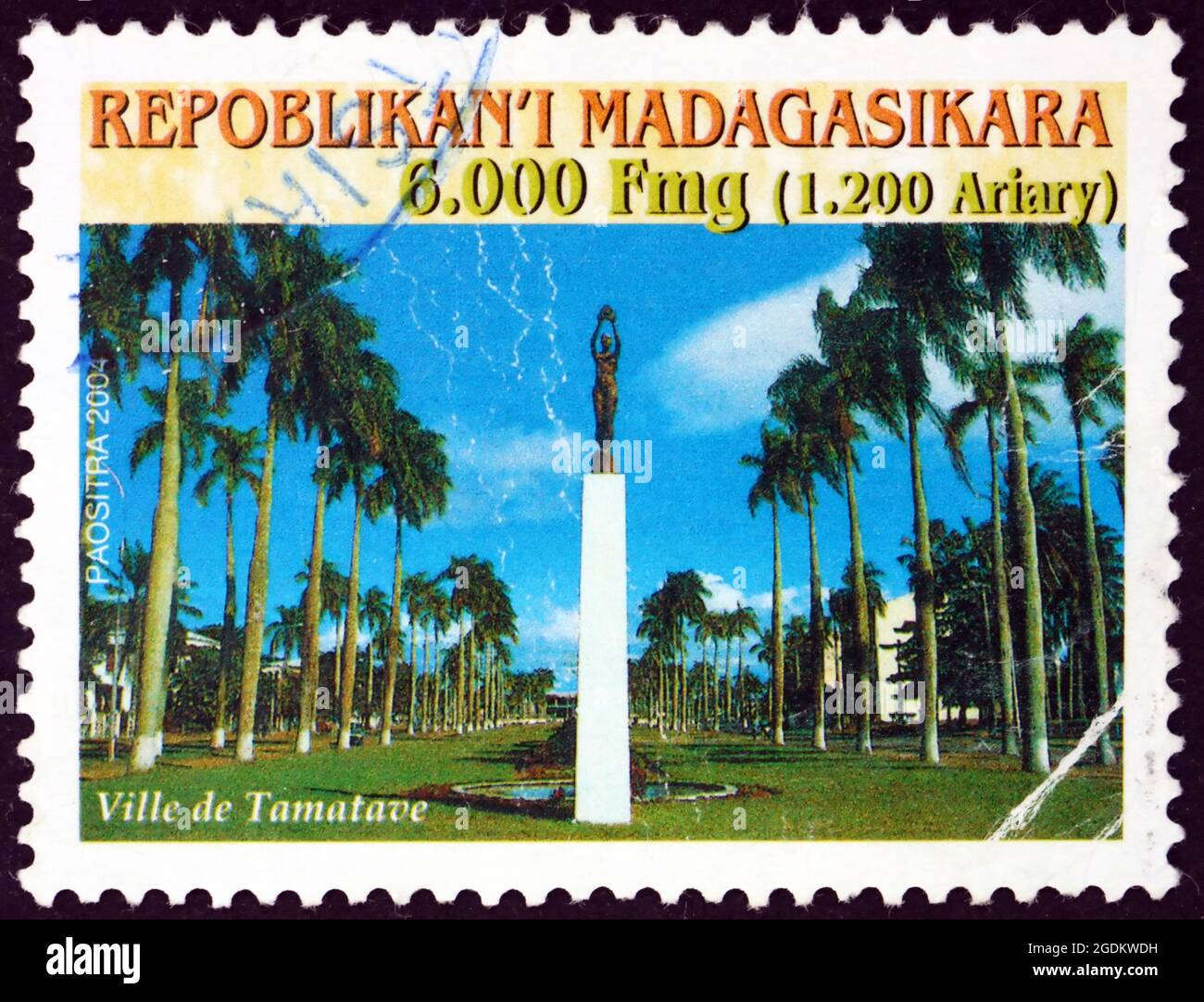 MALAGASY - CIRCA 2004: a stamp printed in Malagasy, Madagascar shows City of Toamasina (Tamatave), is the capital of the Atsinanana region on the east Stock Photo