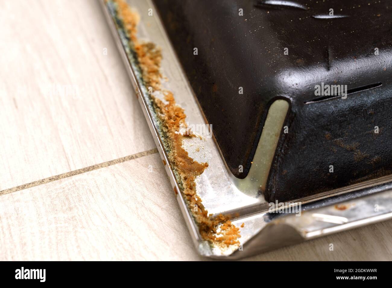 removed dishwasher door with grease. breakdown of kitchen appliances