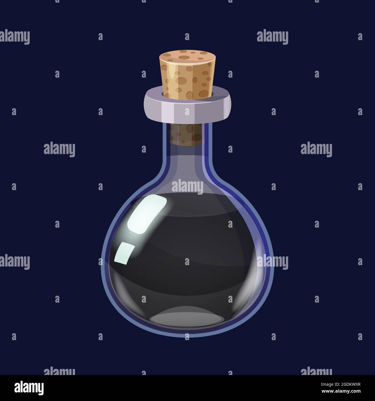Bottle with liquid black potion magic elixir game icon GUI. Vector illstration for app games user interface Stock Vector
