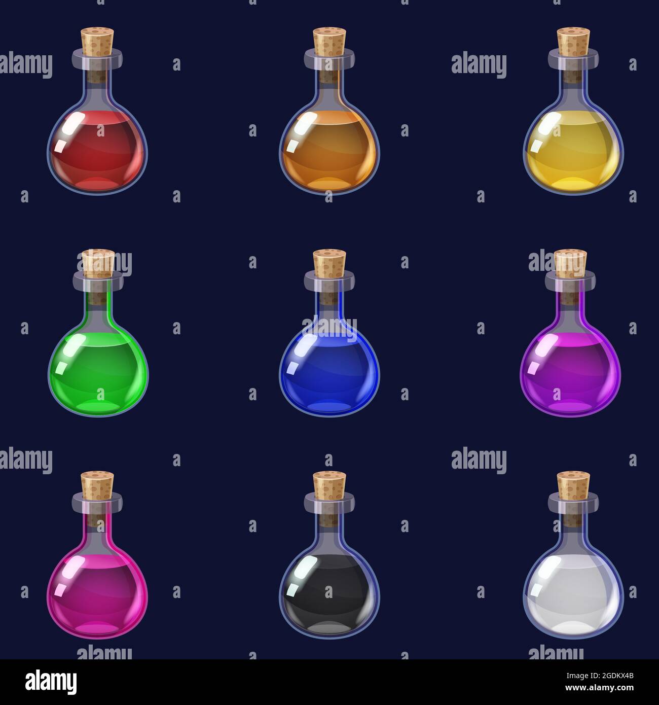 Set of bottles magic potion game icons liquid Vector Image