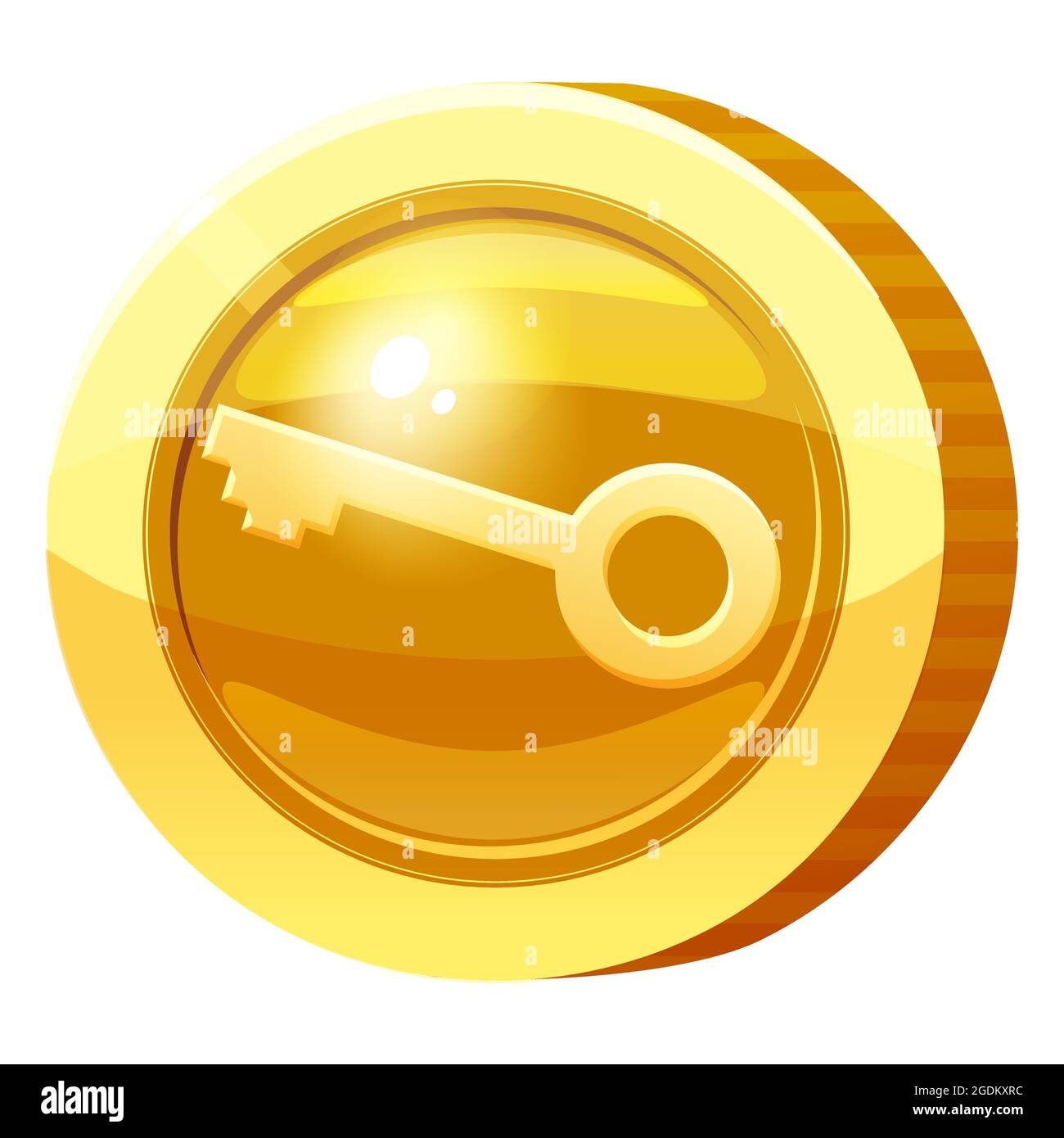 Gold Medal Coin Key symbol. Golden token for games, user interface