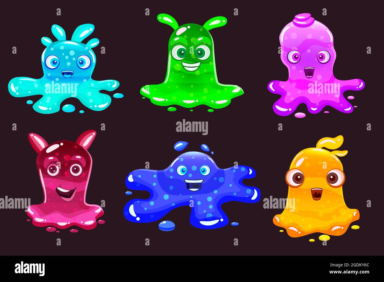 Set Slime jelli monsters characters, liquid yellow green red cyan violet blue creatures. Funny cute cartoon vector illustration on black background Stock Vector Image & Art - Alamy Set Slime jelli monsters characters, liquid yellow green red cyan violet blue creatures. Funny cute cartoon vector illustration on black background Stock Vector Image & Art - Alamy