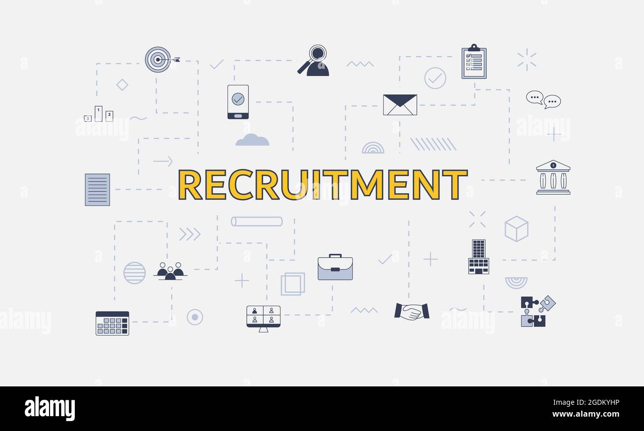 recruitment concept with icon set with big word or text on center ...