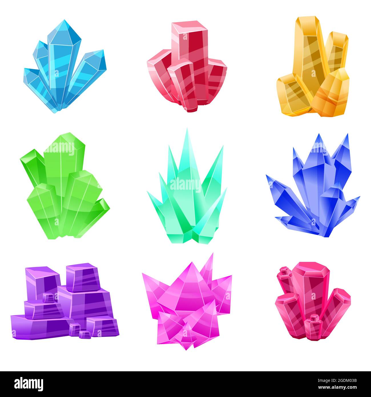 Crystal set. Different shapes and colors. Crystal stone or precious stone. Precious stone Magic, fantasy crystals and semiprecious stones. For games Stock Vector